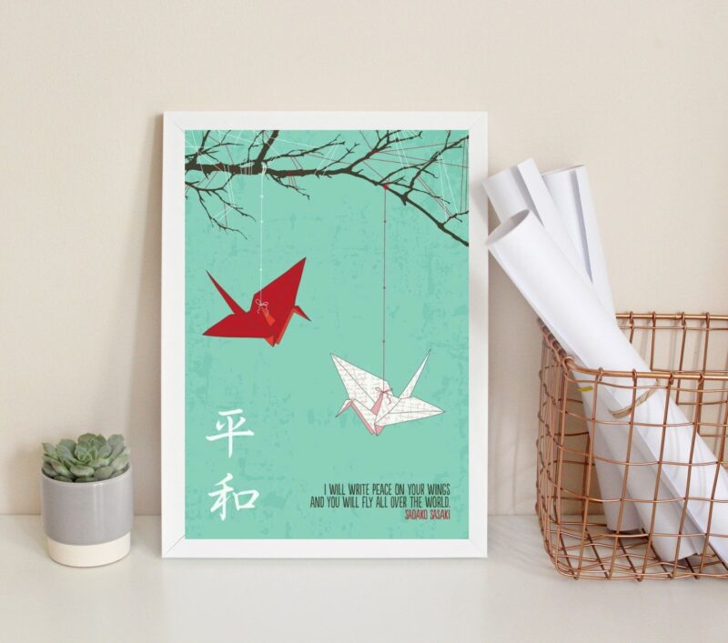Quadro Decorativo Japonês Tsurus