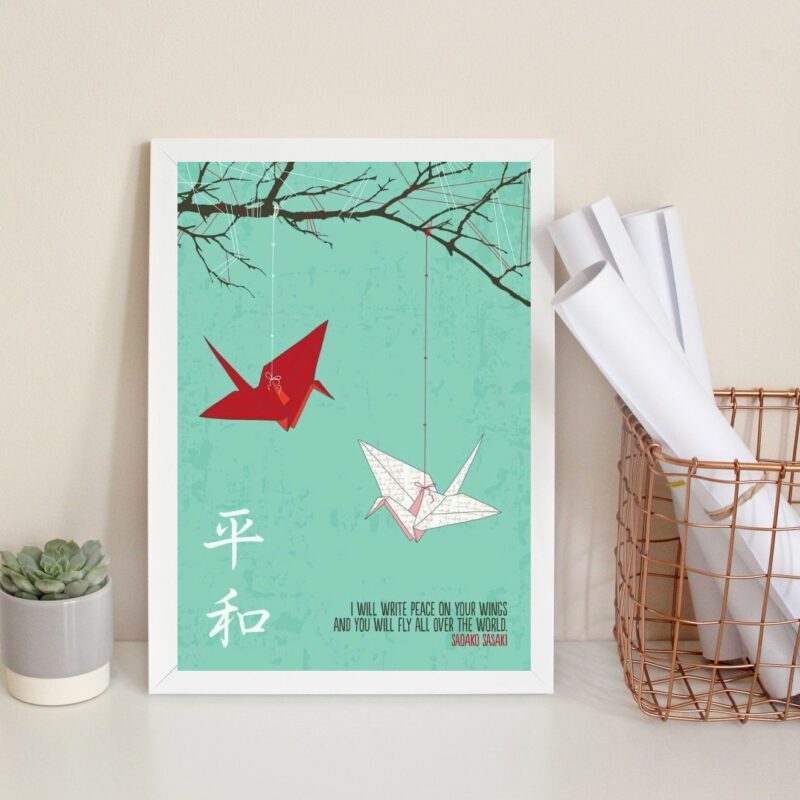 Quadro Decorativo Japonês Tsurus