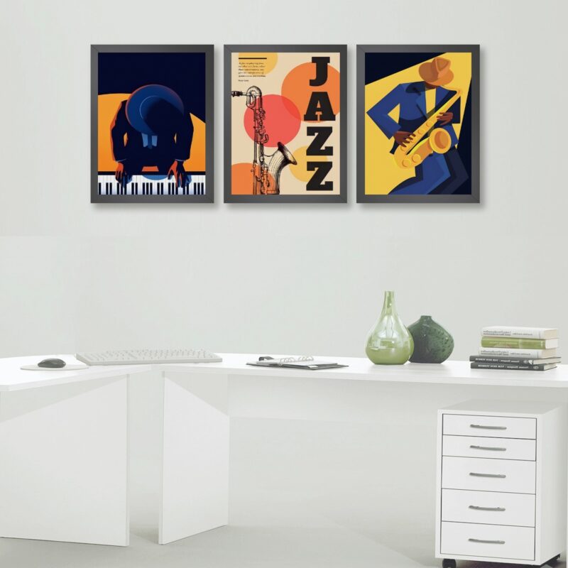 Kit 3 Quadros Decorativos Músicos- Jazz