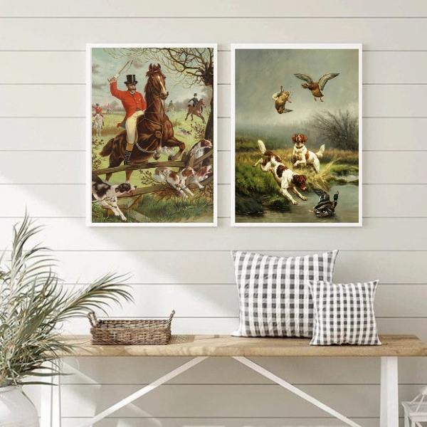 Kit 2 Quadros Decorativos Vintage Caçada Inglesa