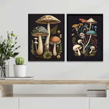 Kit 2 Quadros Decorativos Cogumelos