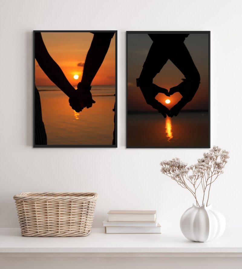 Kit 2 Quadros Decorativos Casal Por Do Sol Praia