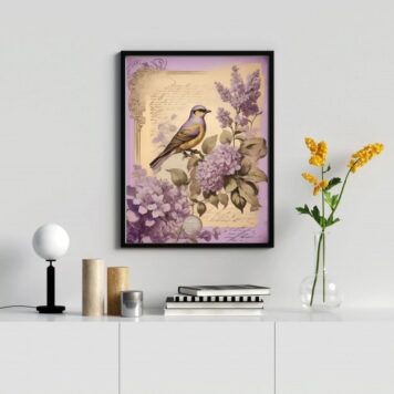 Quadro Decorativo Passarinho Lilás Bougainville