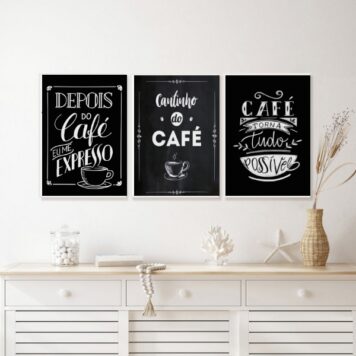 Kit 3 Quadros Cantinho Do Café Tipografia Giz