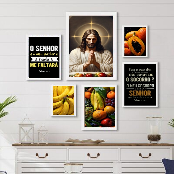 Composição 6 Quadros Cristãos Para Cozinha- Jesus Alimentos