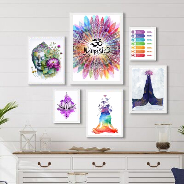 Composição 6 Quadros Decorativos Místicos Zen Namastê