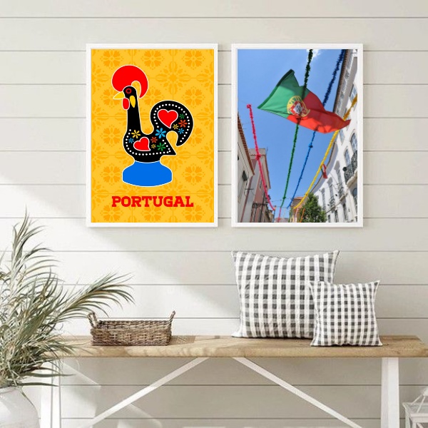Kit 2 Quadros Portugal- Galo Barcelos E Bandeira