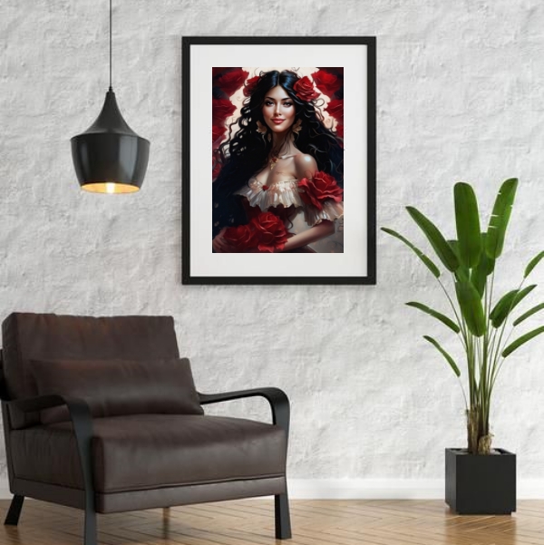 Quadro Cigana Rosa Vermelha- 60x48 Cm