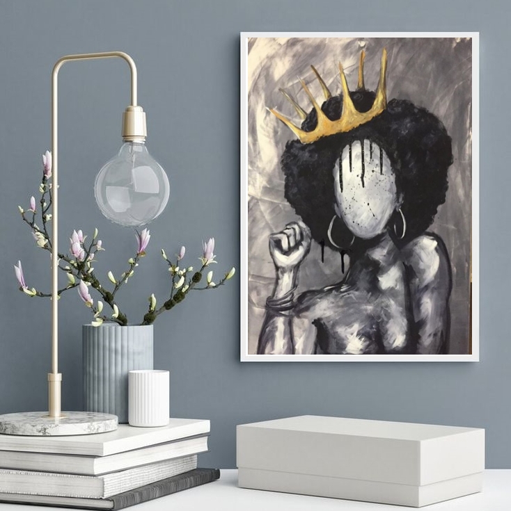 Quadro Decorativo Abstrato Negra Com Coroa