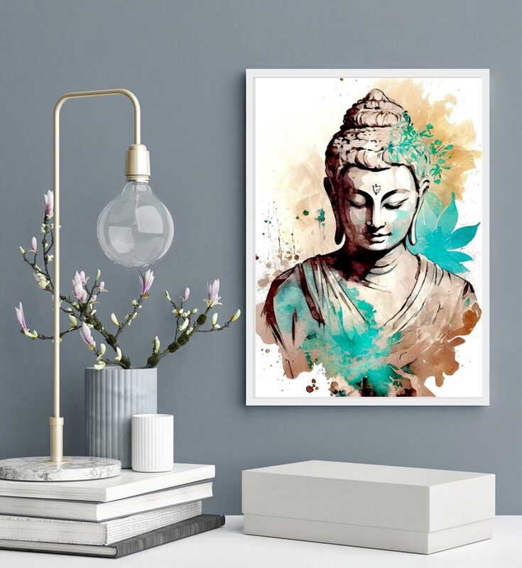 Quadro Decorativo Buda Aquarela Turquesa