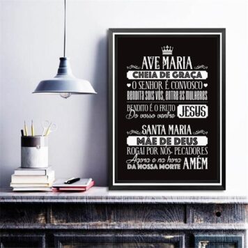 Quadro Decorativo Oração Ave Maria- Preto E Branco
