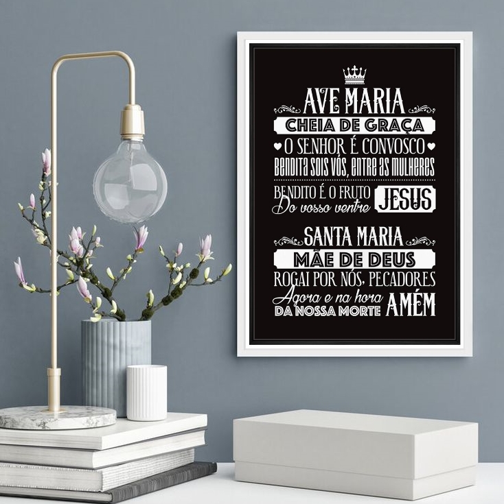 Quadro Decorativo Oração Ave Maria- Preto E Branco