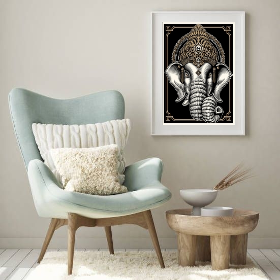 Quadro Indiano Elefante Ganesha- 60x48 Cm