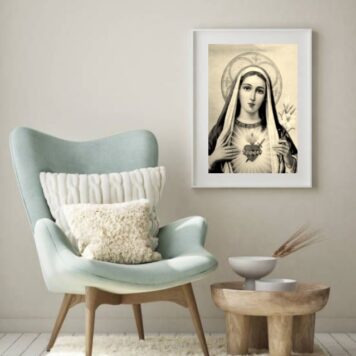 Quadro Sagrado Coração De Maria Preto E Branco- 60x48 Cm