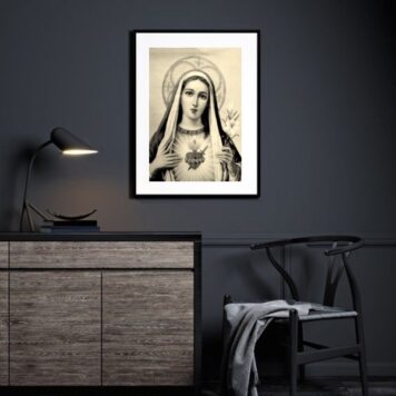 Quadro Sagrado Coração De Maria Preto E Branco- 60x48 Cm