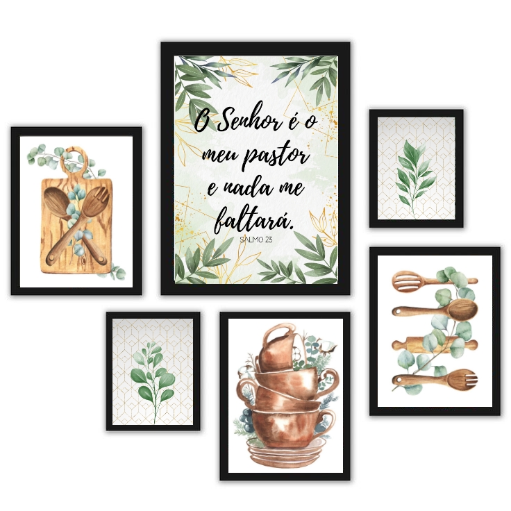 Composição 6 Quadros Cozinha - Folhas
