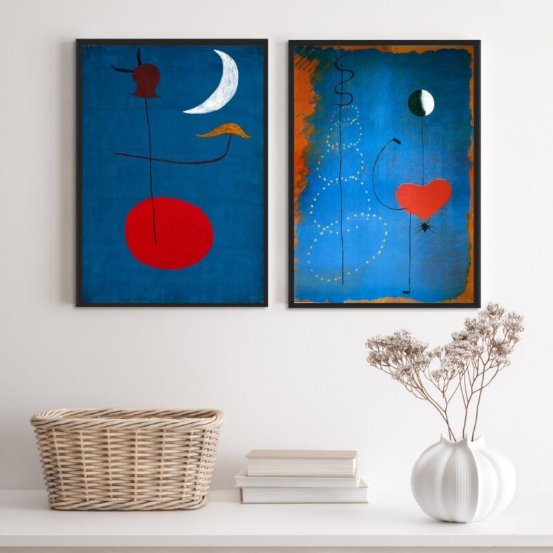 Kit 2 Quadros Miró Azul e Vermelho