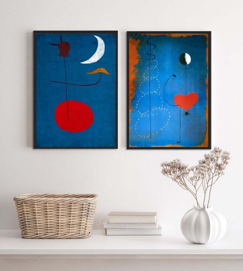 Kit 2 Quadros Miró Azul e Vermelho