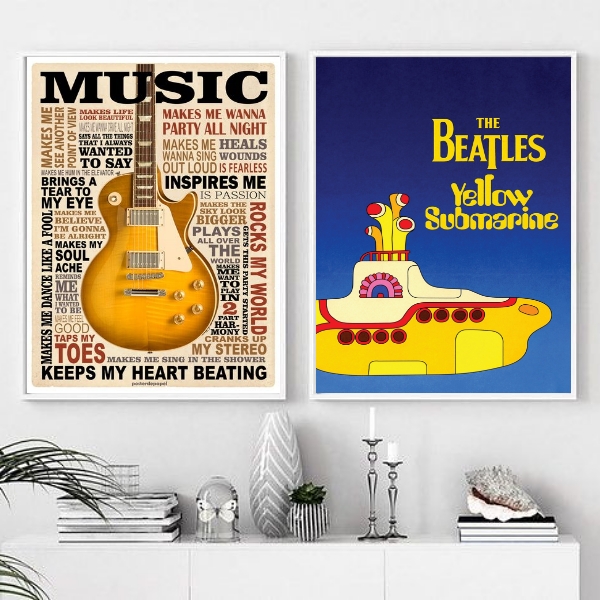 Kit 2 Quadros Music Life - Yellow Submarine B