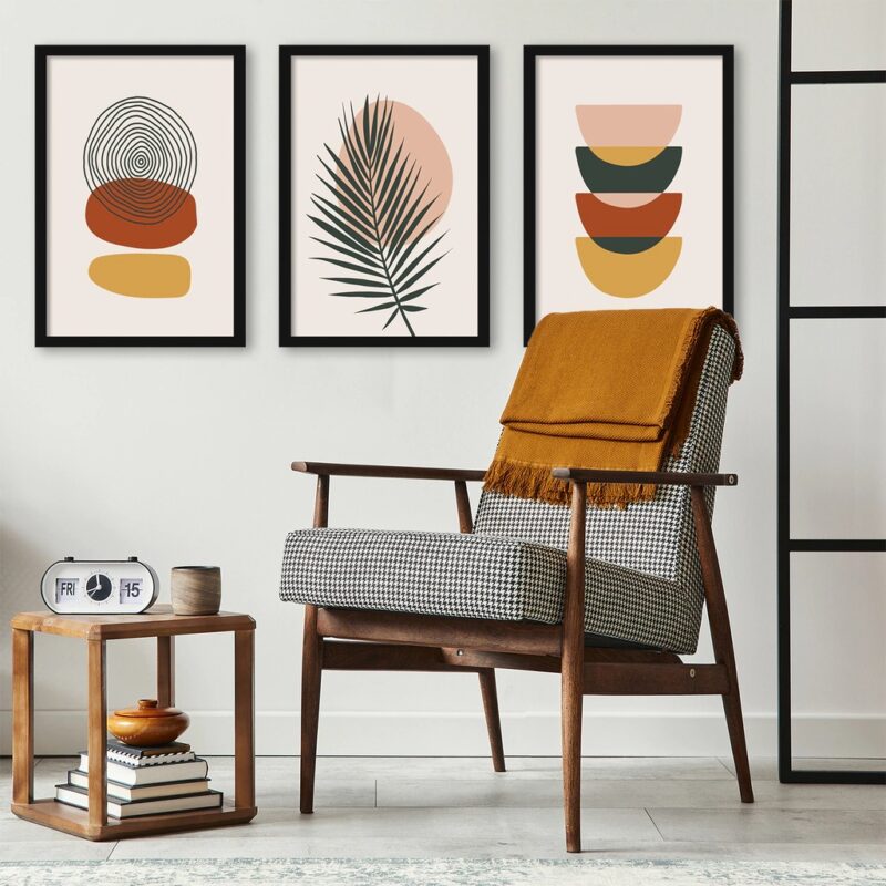 Kit 3 Quadros Abstratos Contemporâneos Boho