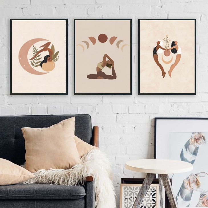 Kit 3 Quadros Decorativos Yoga Boho