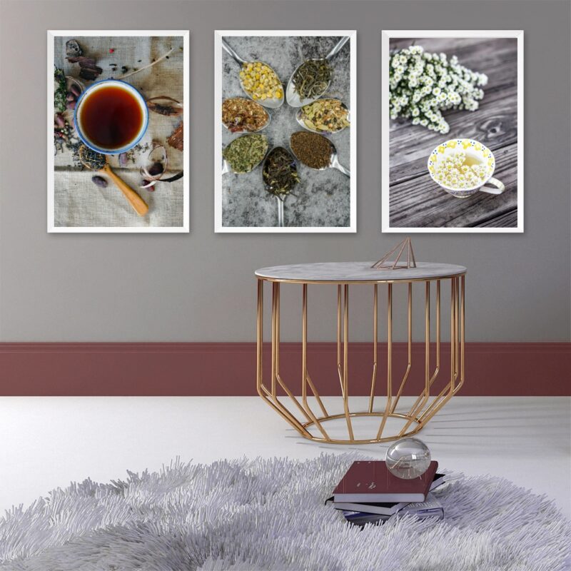 Kit 3 Quadros Fotografias Chás E Ervas