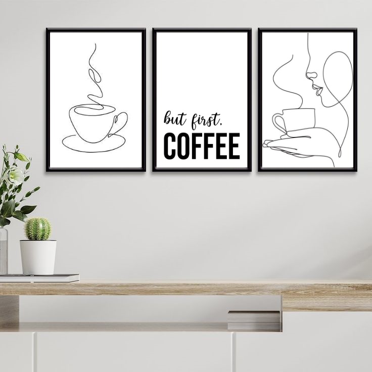 Kit 3 Quadros Minimalistas Café- But First Coffee
