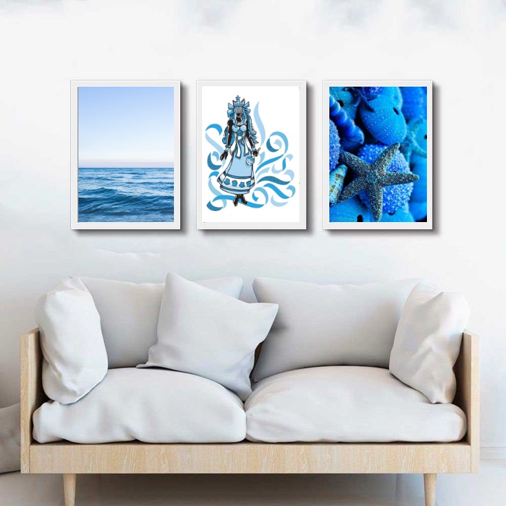 Kit 3 Quadros Orixá Iemanjá Azul