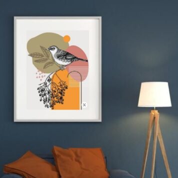 Quadro Abstrato Com Passarinho- 60x48 Cm