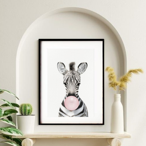 Quadro Baby Zebra Bubble Gum - 60x48 Cm