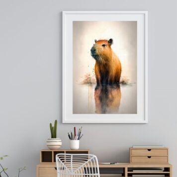 Quadro Decorativo Aquarela Capivara- 60x48 Cm