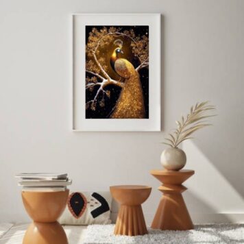 Quadro Decorativo Arquétipo Pavão Ouro- 60x48 Cm