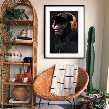 Quadro Decorativo Chimpanzé de Fone 60x48 Cm B