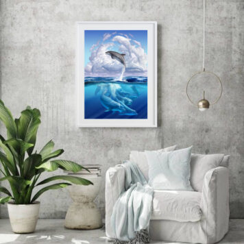 Quadro Decorativo Golfinhos Céu Azul - 60x48 Cm B
