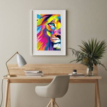 Quadro Face Leão Watercolor - 60x48 Cm B