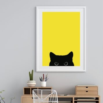 Quadro Gatinho Curioso - Amarelo - 60x48 Cm