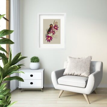 Quadro Passarinho e Flores Magenta - 60x48 Cm B