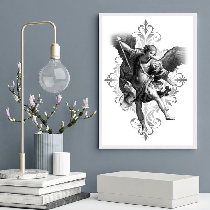 Quadro São Miguel Arcanjo Preto E Branco