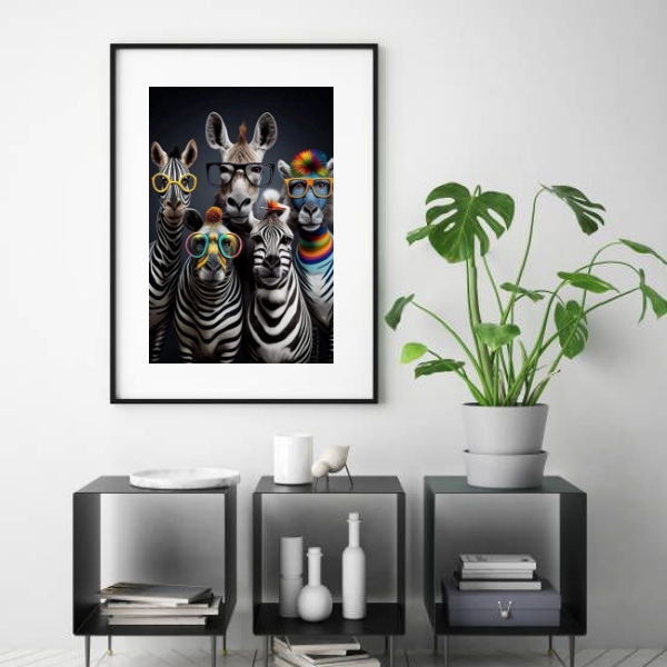 Quadro Zebras Modernas De Óculos - 60x48 Cm