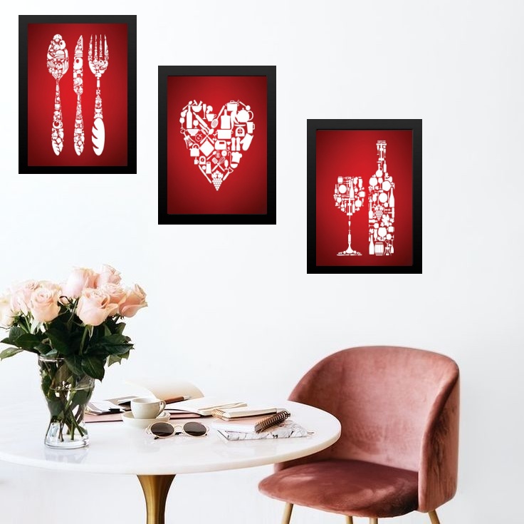 Kit 3 Quadros Para Cozinha Vermelha