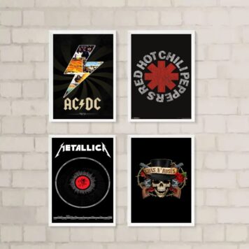 Kit 4 Quadros Bandas de Rock B