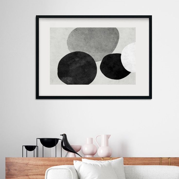 Quadro Abstrato Formas Cinza com Preto - 60x48 Cm