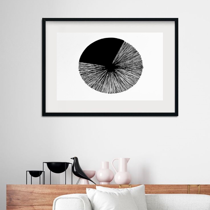 Quadro Abstrato Preto Círculo Nature - 60x48 Cm