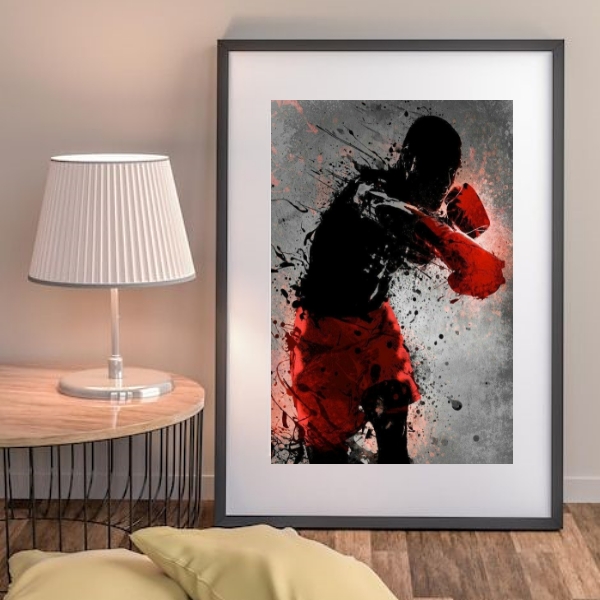 Quadro Aquarela Lutador Boxe - 60x48 Cm
