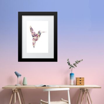 Quadro Beija Flor Geométrico Flores - 60x48 Cm B