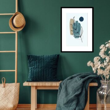Quadro Folha Boho Petróleo e Marrom- 60x48 Cm B
