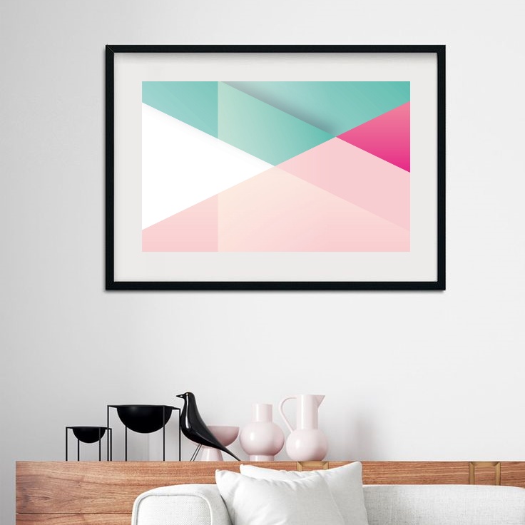 Quadro Geométrico Preto Cinza Amarelo- 60x48 Cm