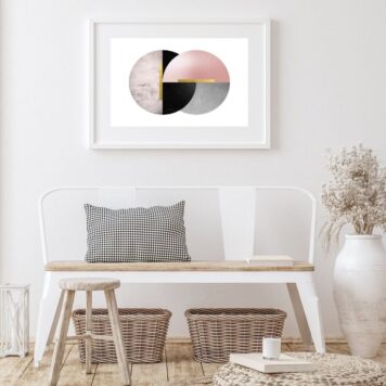 Quadro Horizontal Abstrato Rosa Preto Cinza - 60X48 Cm B