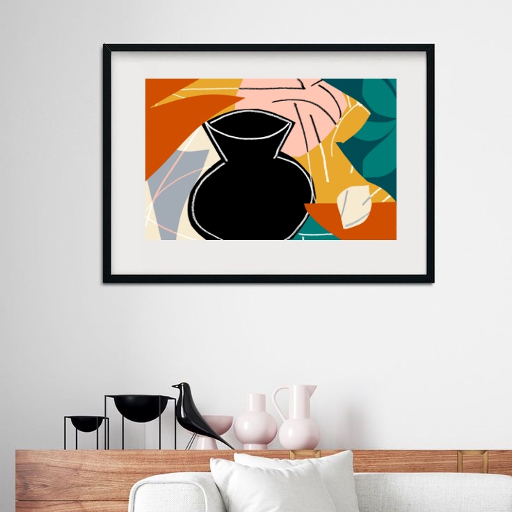 Quadro Para Copa Abstrato Vaso Preto - 60x48 Cm