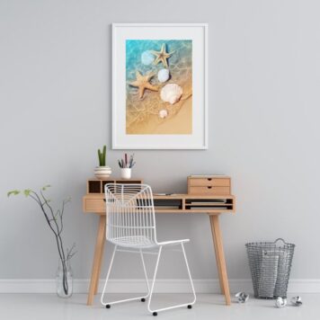 Quadro Praia Areia Conchas E Estrelas - 60x48 Cm B